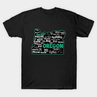 Cute map of Gresham Oregon, Portland, Salem, Eugene, Springfield, Bend, Ontario, Medford T-Shirt